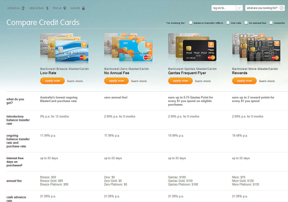 bankwest_credit_card_comparison