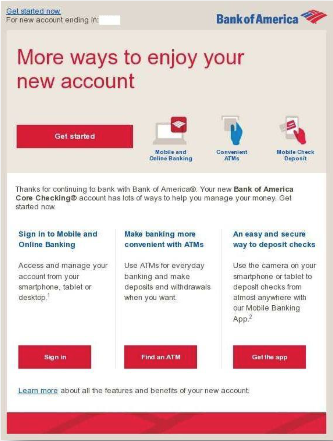 Picture of Bank of America Digital Product Engagement Email