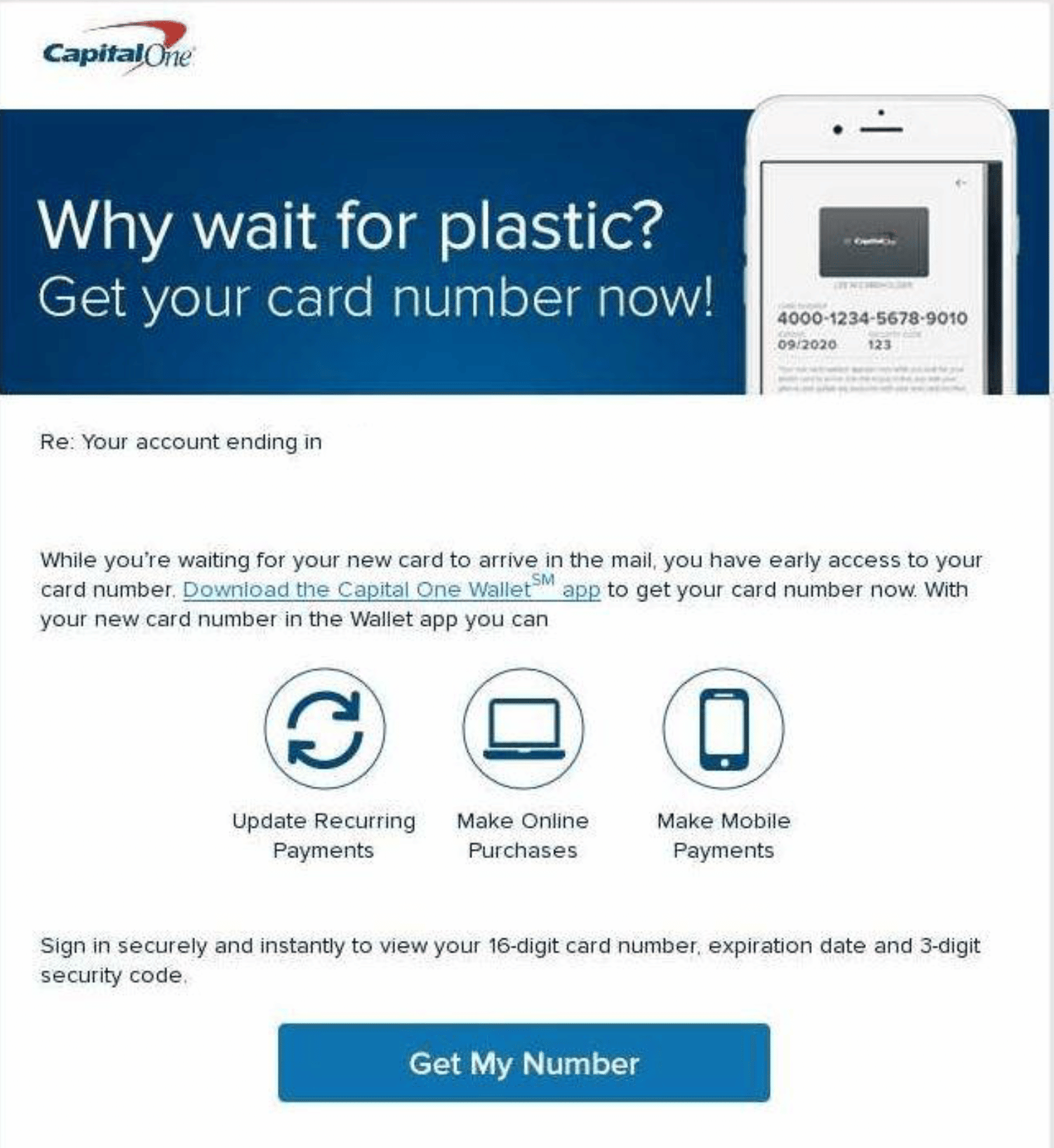 Picture of Capital One ‘Instant Access’ Engagement Email