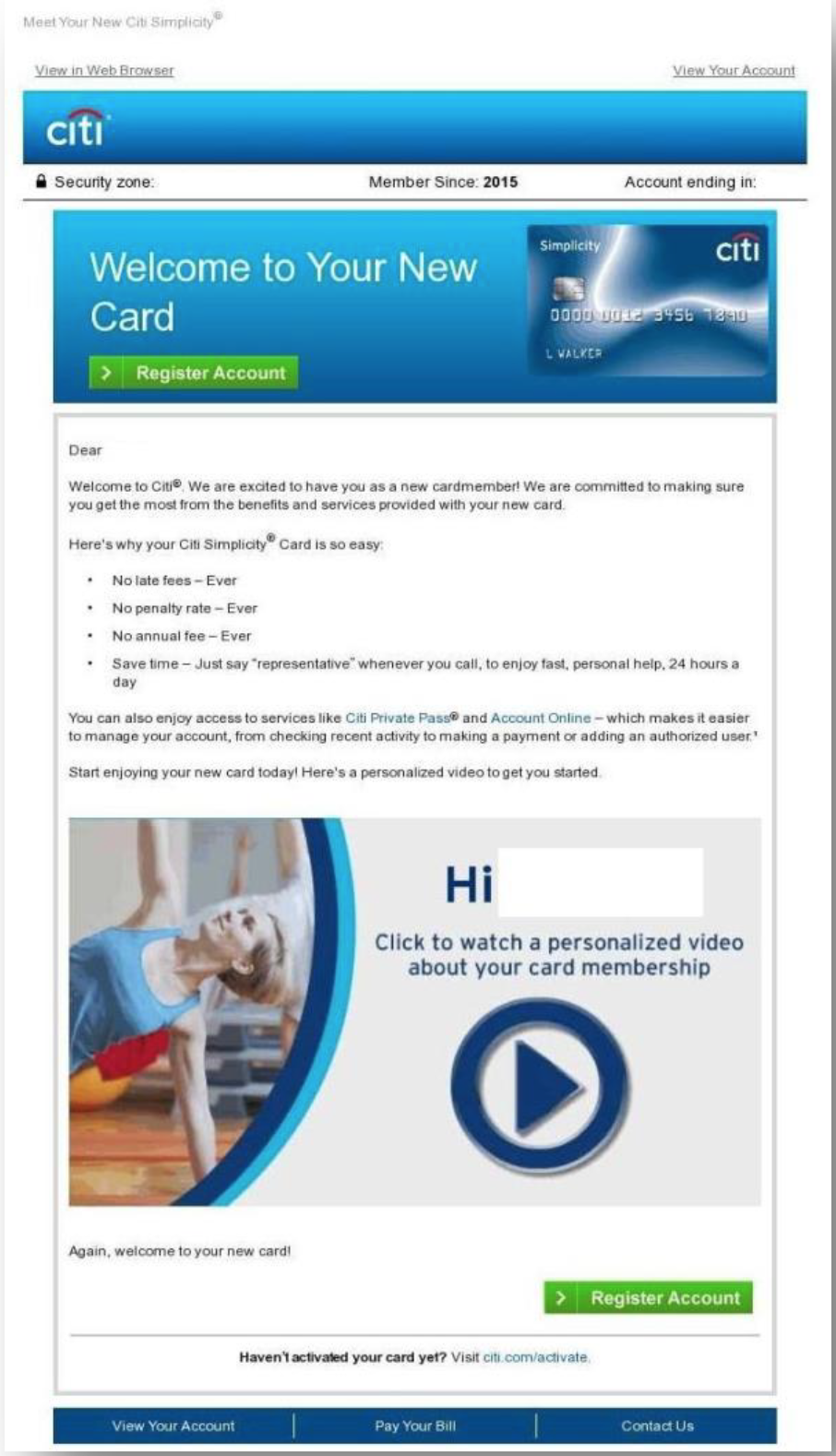Picture of Citibank Credit Card Welcome Personalized Video Email