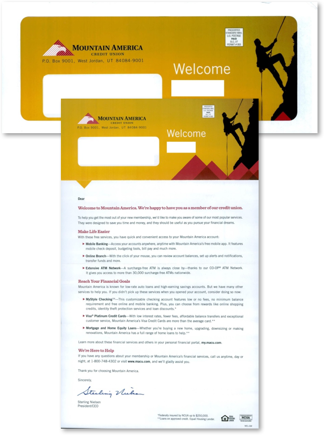 Picture of Mountain America Welcome Direct Mail