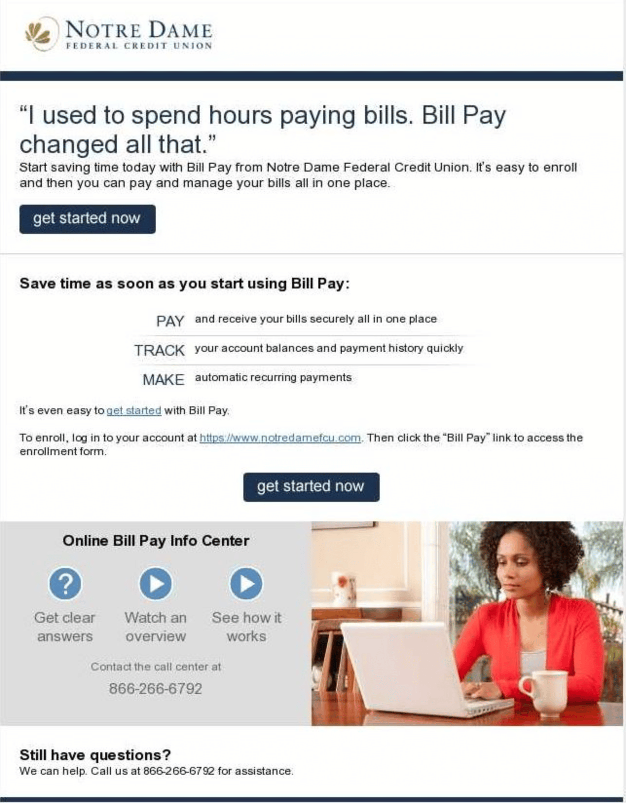 Picture of Notre Dame FCU Bill Pay Activation Email
