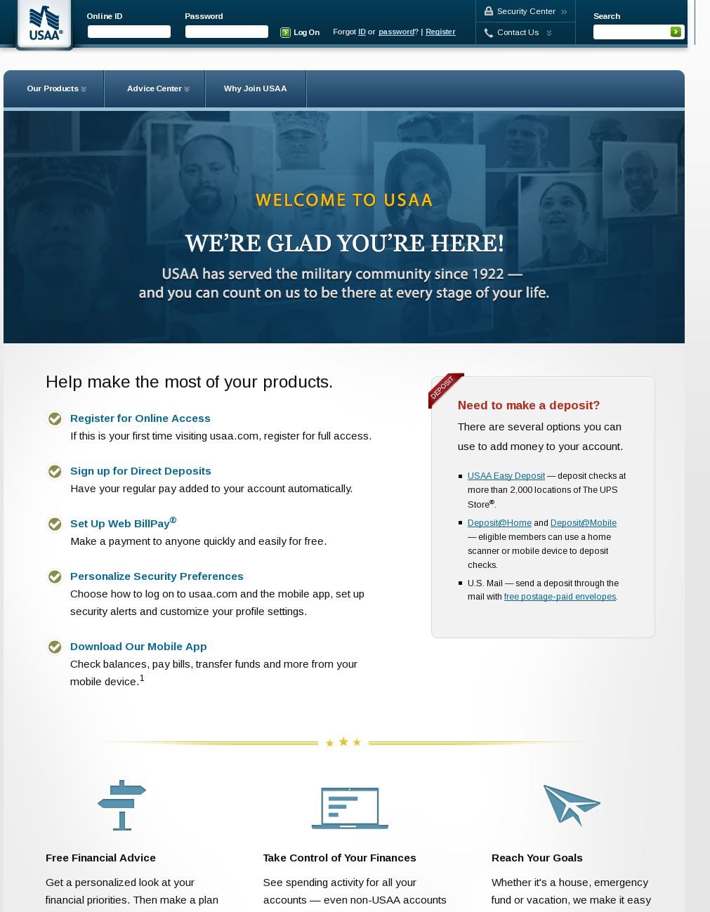 Picture of USAA Welcome Email Landing Page