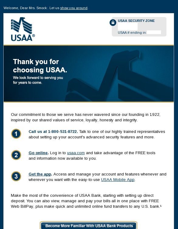 Picture of USAA Welcome Email Landing Page