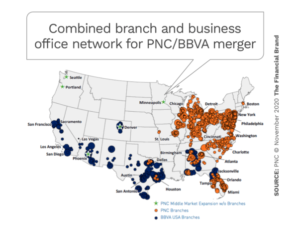 Combined branch and business banking office network for PNC BBVA merger