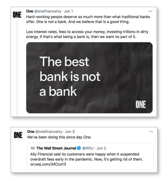 One Finance bank tweets overdraft fees Wall Street Journal