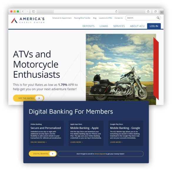 America's Credit Union atv moto website and digital banking for members
