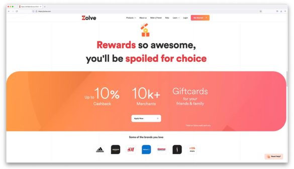 Neobank Zolve rewards and giftcards