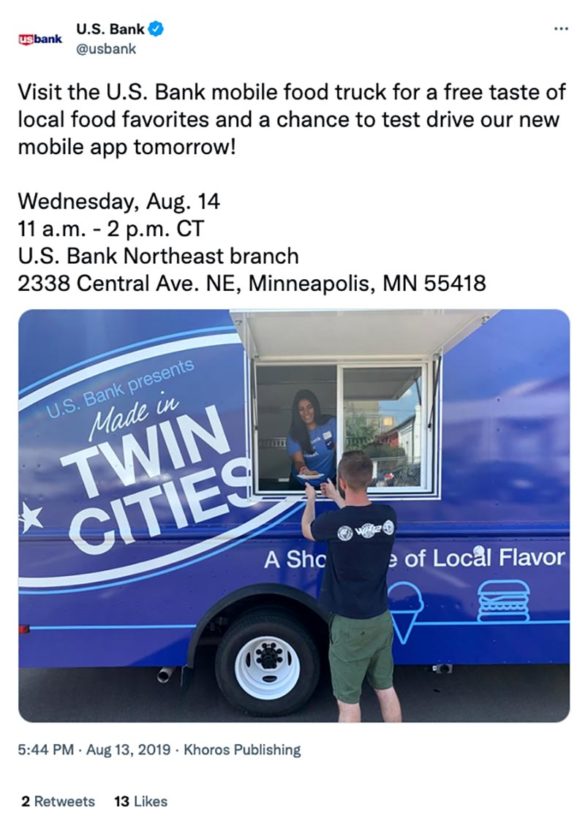 U.S. Bank food truck tweet