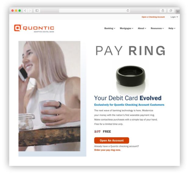 payments ring wearables Quontic bank