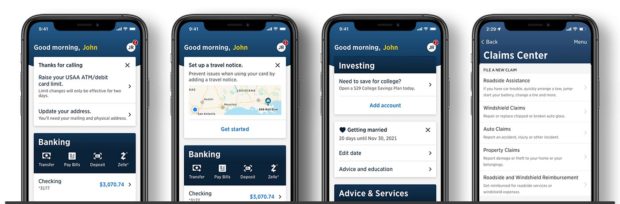 USAA mobile app follow up travel notice claims screens