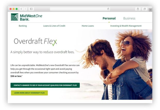MidwestOne bank overdraft flex account reduce overdraft fees website