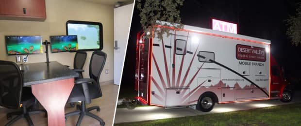 Desert Valleys FCU mobile branch has exterior lighting for use at night