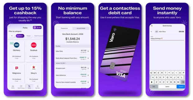 varo mobile 15 percent cash back no minimum balance contactless debit send money