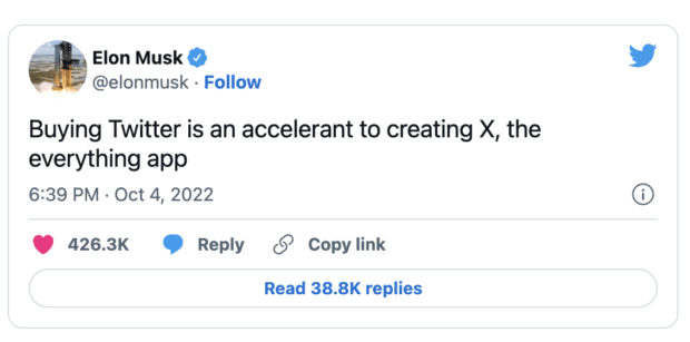 Ekon Musk Super App Tweet