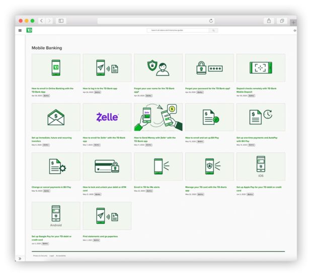 TD Bank website allows you to test drive their mobile banking app