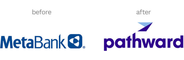 Metabank changed it's brand to Pathward logo before and after