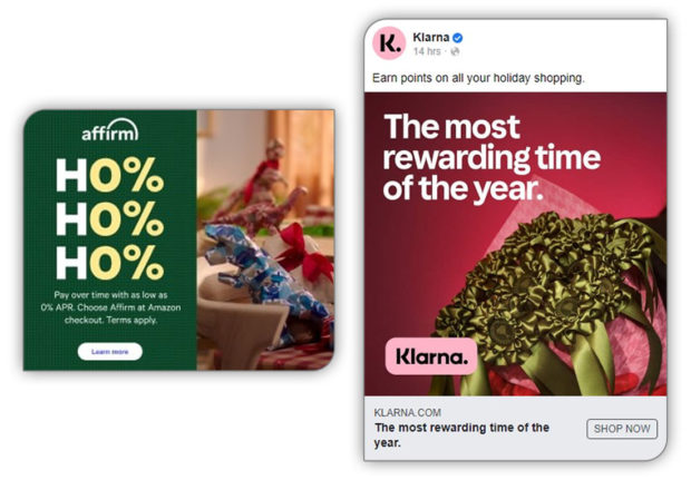 holiday credit ads from affirm and Klarna pay over time and earn points