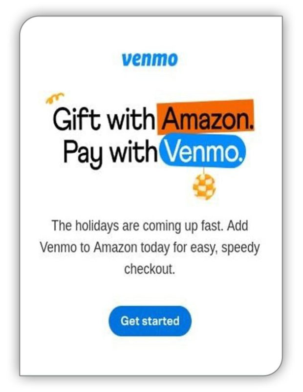 holiday credit ad to gift with Amazon pay with Venmo