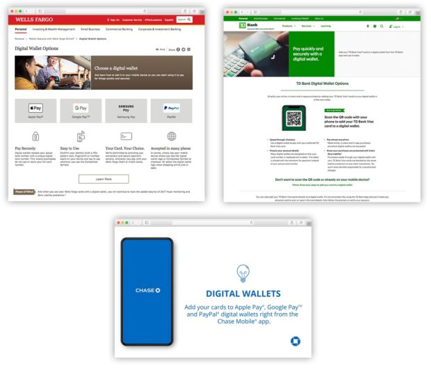 digital wallets Wells Fargo TD Bank Chase stacked