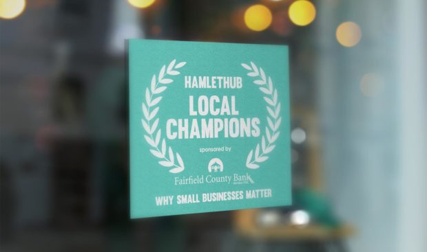 local champions window sticker given by Fairfield County Bank to small businesses