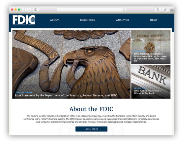 Webpage showing FDIC takeover of Silicon Valley Bank