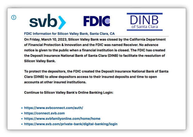 FDIC takes over Silicon Valley Bank URL link information