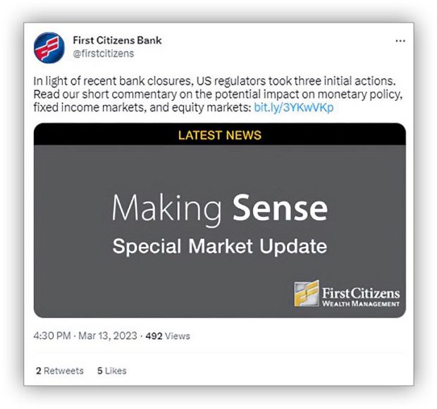 First Citizens Bank special market update tweet
