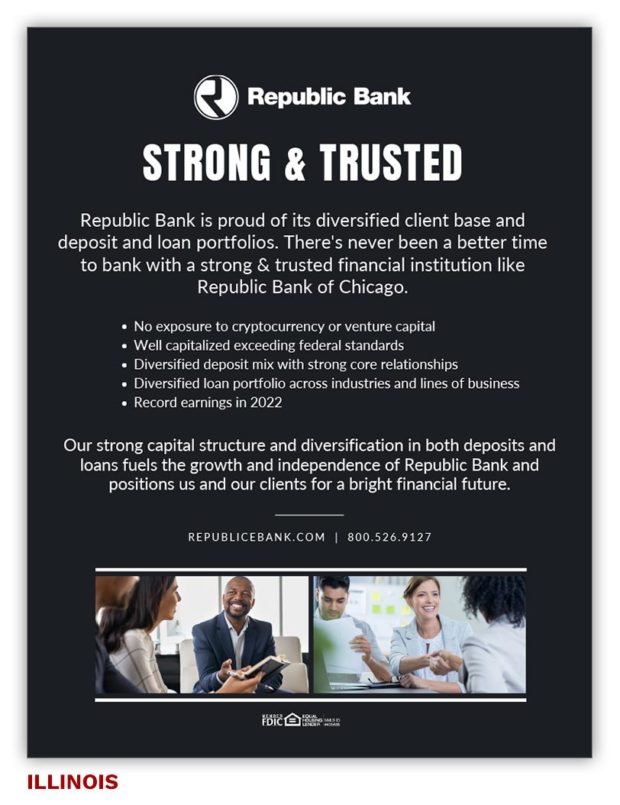 Republic Bank of Chicago no exposure to cryptocurrency or venture capital diversified 
