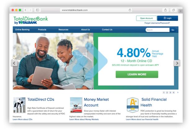 Total Direct Bank 480 percent cd webpage