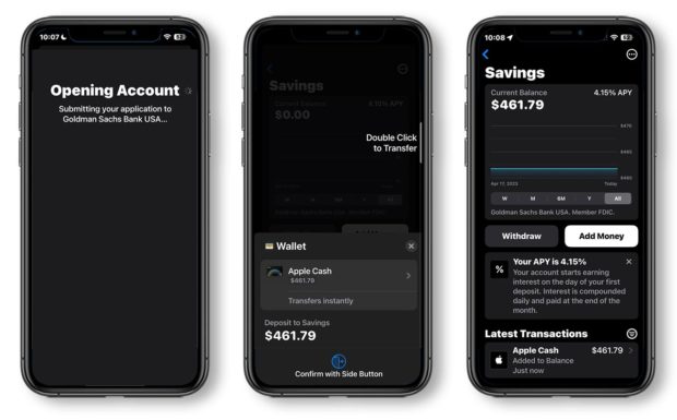 Apple savings promotion screens open account confirm savings