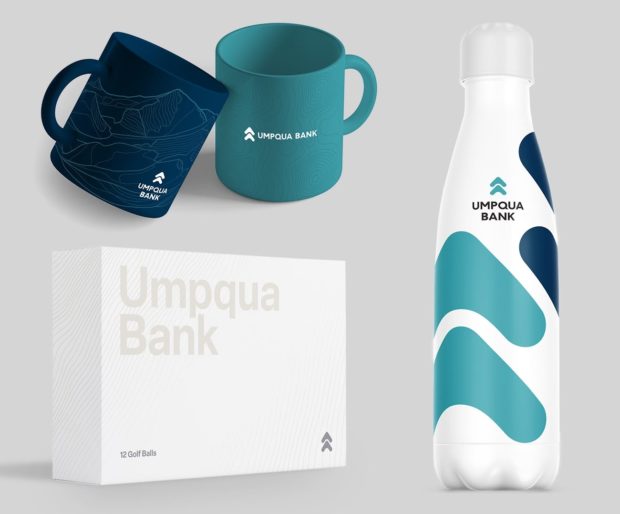 umpqua bank new brand golf balls water bottle and mugs