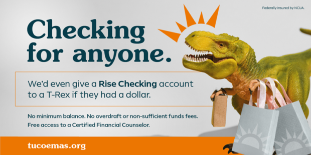 Tucoemas Credit Union advertisement for rise checking account