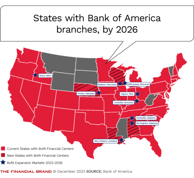 States with Bank of America branches by 2026