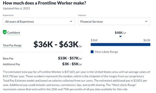 chart showing how much the average frontline worker makes