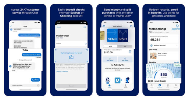 American Express mobile app screens